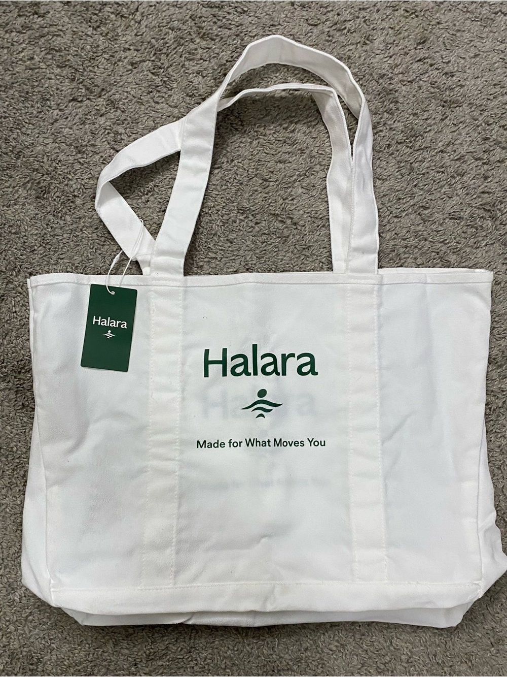 HALARA White Tote with Green Logo and Tag
